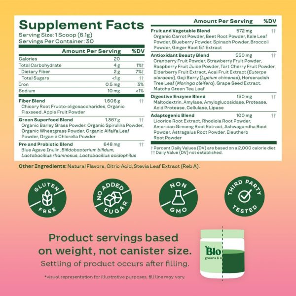 Bloom Nutrition Superfood Greens Powder, Digestive Enzymes with Probiotics and Prebiotics, Gut Health, Bloating Relief for Women Supplement Facts
