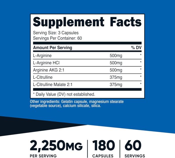 Nutricost Nitric Oxide Booster 2250mg, 180 Capsules - 750mg Per Casule, 60 Servings - Gluten Free and Non-GMO - Image 2