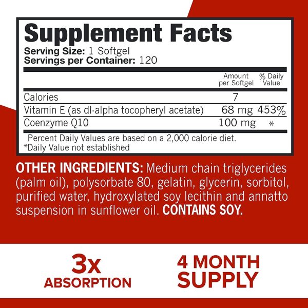 Qunol CoQ10 100mg Softgels, Ultra CoQ10 100mg, 3x Better Absorption, Antioxidant for Heart Health & Energy Production, Coenzyme Q10 Vitamins and Supplements, 4 Month Supply, 120 Count - Image 2