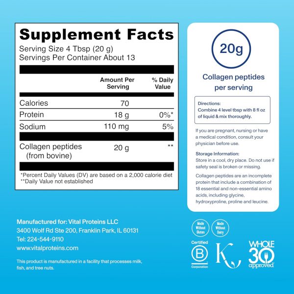 Vital Proteins Collagen Peptides Powder - Supports Hair, Nail, Skin, Bone & Joint Health, Unflavored, Collagen Protein 9.33 OZ - Image 2